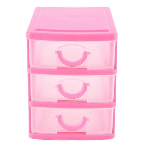 Mini-Aufbewahrungsbox aus durchsichtigem Kunststoff mit Schublade (rosenrot, 3-lagig) (1/5)