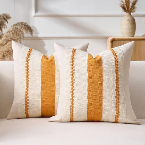 Set of 2 Cushion Covers 40x40 cm Cotton Linen Grey Invisible Zipper for Living Room Bedroom Boho Decoration (1/5)