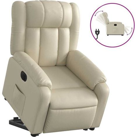 Chaise électrique relaxante avec dossier inclinable et repose-pieds, simili cuir beige, confort ergonomique – pour salon ou bureau (1/5)