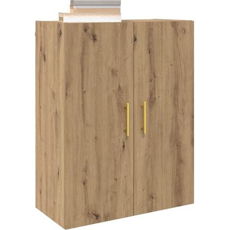 Meuble Mural Suspendu en Bois de Chêne Massif, Lot de 2 Étagères de Rangement avec Portes, 69,5 x 34 x 90 cm, Design Moderne pour Salon, Cuisine ou Salle de Bain (1/5)