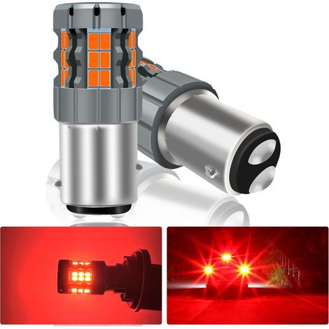 2Pcs 1157 BAY15D P21/5W LED Feu de Frein Rouge, 2057 2357 7528 CANBUS Remplacement Anti Hyper Flash Sans Erreur Ampoule pour Feu arrière, feu de jour super brillant 30-SMD 25W 4000LM (1/5)