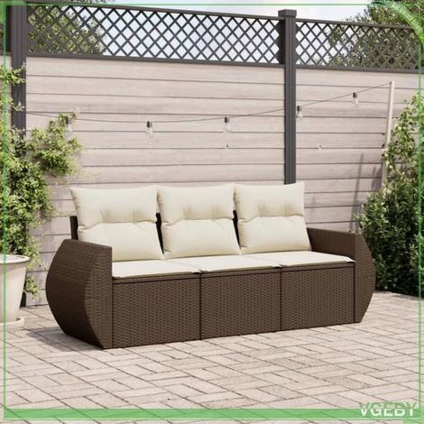 Salon de jardin - 3253400 - Résine tressée marron - 3 places modulable - Rangement étanche (1/3)