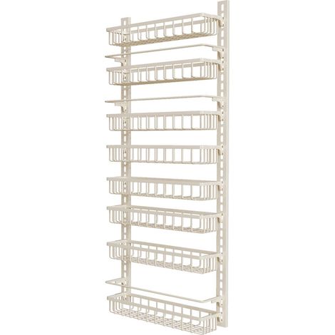 Étagère de rangement salle de bain 8 niveaux à suspendre sur porte, sans perçage, meuble gain de place blanc pour petits espaces (1/3)