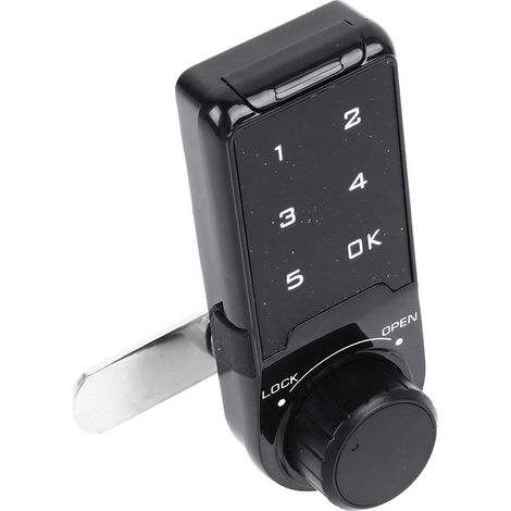 Serrure électronique antivol à clavier numérique tactile pour armoire, 20 mm, noire, avec pêne dormant et code de sécurité pour tiroir ou casier. (1/5)