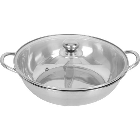Marmite Inox Double Compartiment Casserole Fondue Chinoise Double Saveur Avec Couvercle Poignées Confortables Compatible Gaz Induction Chauffage Rapide Cuisine Familiale (1/5)