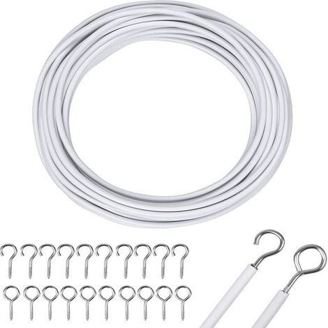 Filet de rideau 10 m fil de rideau blanc fil de rideau avec crochets et yeux de rideau cordon de rideau cordon pour tringle à rideau suspendus rideau vêtements filet fixations de rideau accessoires de (1/5)