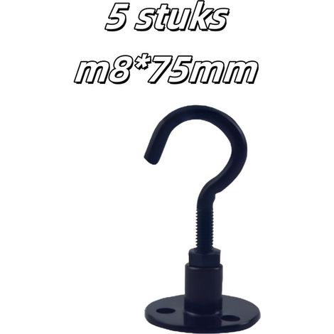 Set of 5 black ceiling hooks M8x75 mm for interior decoration and hanging (1/5)