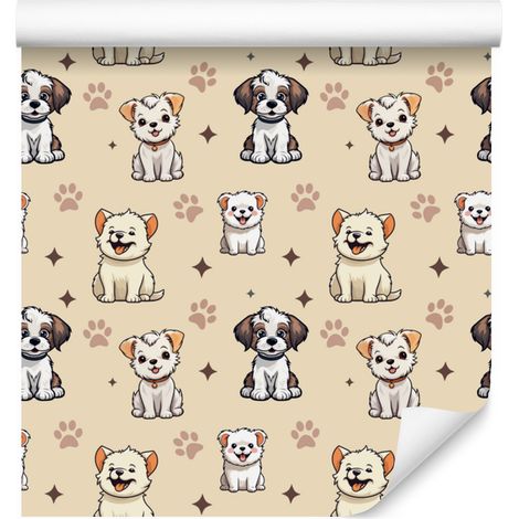 Hunde-Tapete in Creme und Beige für Wohn- und Schlafzimmer, 50 x 1000 cm (1/5)