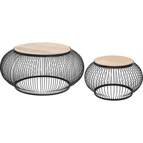 Juego de 2 mesas bajas negras - metal y madera de mango - Atmosphera créateur d'intérieur (1/5)