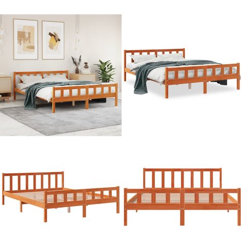 Cadre de lit sans matelas cire marron 150x200cm bois pin massif - Cadre De Lit - Lit En Bois - Lit Double - Meubles Chambre - Literie - Home & Living (1/5)