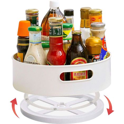 Plateau Tournant Epices Φ22.5cm Rangement Placard Cuisine Plastique Lazy Susan, Etagere a Epices Porte Epice Rangement Epices Blanc (1/5)