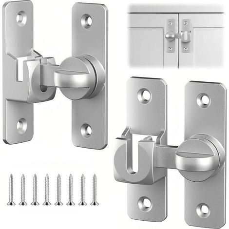 2 Paires Loquet Porte,90°/180° Verrou Porte,Aluminium Verrou Porte Coulissante,Serrure Porte Coulissante avec 8 Vis,Argent,pour Portes,Fenêtres,Armoires (1/5)