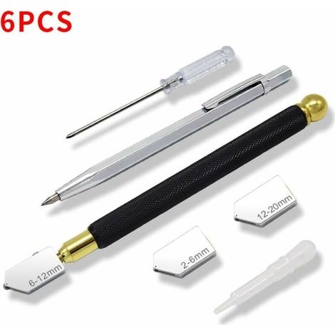 Professional Glass Cutter, Glass Cutting Tool Lubricated Tungsten Carbide Cutting Wheel Cuts Glass, Mirror, Tile and Stained Glass from 3 to 12 mm, Pack of 6, Fonepro (1/5)
