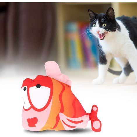 Jouet à l'herbe à chat pour chat, imitation de poisson, jouet d'entraînement interactif (poisson rose et orange à grands yeux) (1/5)