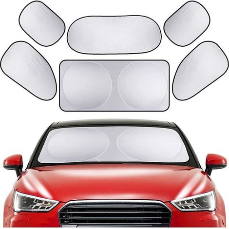 Pare-soleil pour vitres de voiture, lot de 6 pare-soleil pour vitres latérales avant et arrière, avec pochette de rangement pour voiture, SUV, fourgonnette, camion, protection solaire complète (1/4)