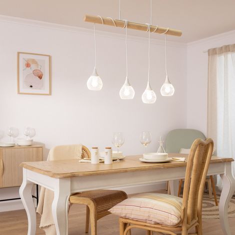 Lampada a Sospensione Legno e Metallo Monah Bianco