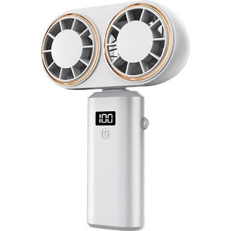 HONORNIC - Ventilateur portable rechargeable par USB, double ventilateur, affichage numérique, batterie rechargeable (blanc) (1/5)