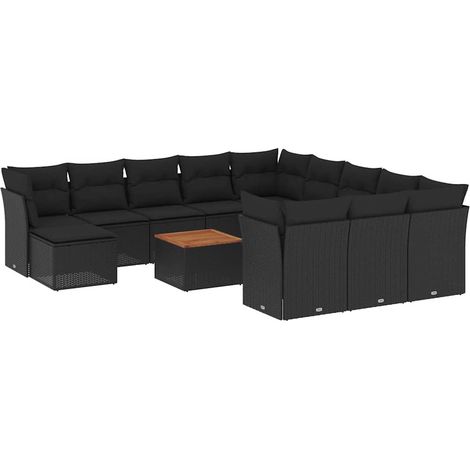 vidaXL Cuscini da giardino -  Set Divani da Giardino 13pz con Cuscini Nero in Polyrattan (1/5)
