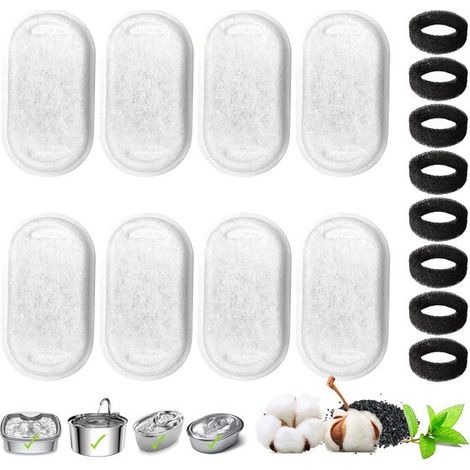 Allecta - Filtros para bebederos de gatos y perros (8 + 8 unidades) - Filtros de repuesto para bebederos - Filtro de carbón y filtro de espuma (1/5)