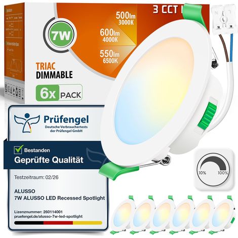 Lot de 6 Spot LED Encastrable 68mm,7W Led Spot Dimmable AC 220-240V,3000K 4000K 6500K Étanche IP44 Réglable Plafonnier Encastré pour Salle de Bain,Salon,Chambre,Cuisine,Rond,Noir (1/5)