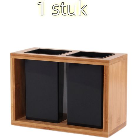 1 pièce boîte de rangement porte baguettes support à baguettes avec compartiments bambou acrylique adapté pour égoutter les baguettes 18 sur 13 sur 9 cm couleur bois (1/5)