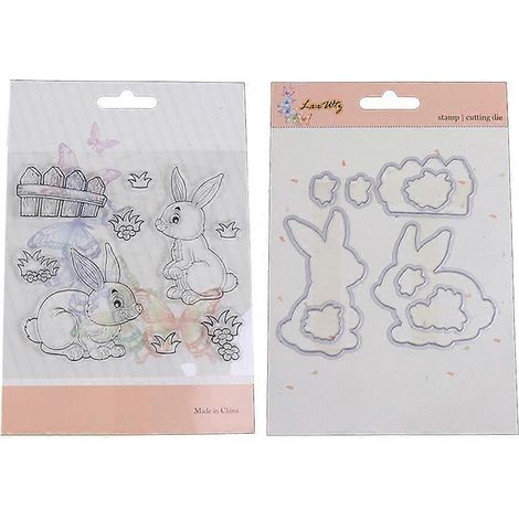Silikonstempel-Set mit Hasenmotiv, Stanzformen und Rahmen für Scrapbooking-Album-Dekoration und Bastelarbeiten