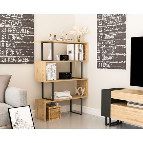 Decorotika Adriana Corner Low Biblothèque Etager Display Shelf  Freestanding Decorotive Storage Shelving 3-Tier Biblothèque d`angle - Noir And Oud Pattern (1/4)