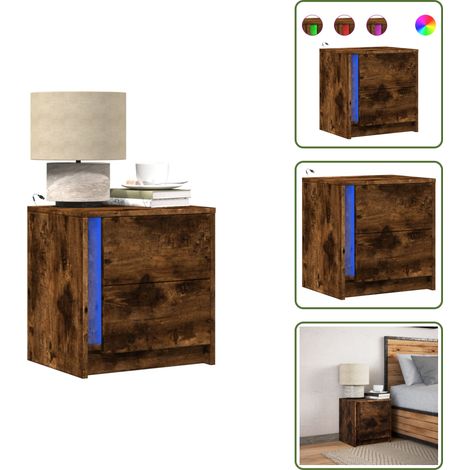 Nachttisch mit LED-Leuchten Räuchereiche Holzwerkstoff - Nachttisch - Nachttische - Nachtschrank - Nachtkonsole (1/5)