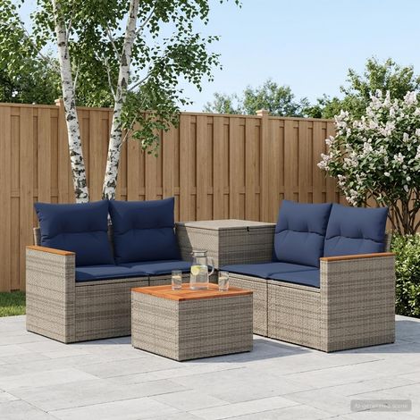 Set di divani da giardino modulare in polyrattan e acciaio grigio e blu navy, set da 6 pz, 48.65kg - PANGIVO (1/5)
