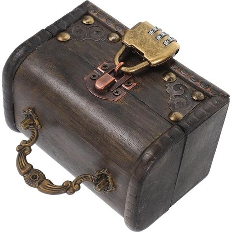 Rustic Wooden Jewelry Box with Lock, 1 Vintage Set (1/5)
