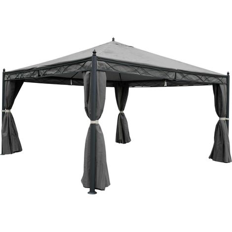 [NON UTILIZZATO] Gazebo pergola baldacchino moderno elegante Cadice acciaio poliestere 4x4m grigio con zanzariere e tende (1/5)