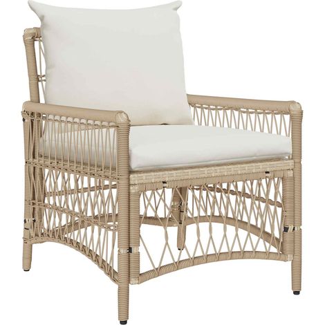 Gartenstuhl mit Kissen Beige 73 x 61 x 77 cm Poly-Rattan