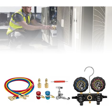 Kit collettore di raffreddamento [misuratore gas AC] Set manometro refrigerante di livello professionale per R410A R22 R134a R404A ABS e metallo 1000 g (1/4)