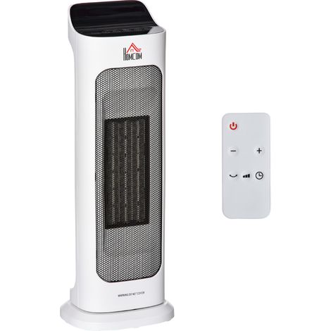Ventilateur chauffant oscillant 2000W avec minuterie - Radiateur céramique PTC - 3 modes de chauffe - Chauffage d'appoint télécommandé blanc et noir