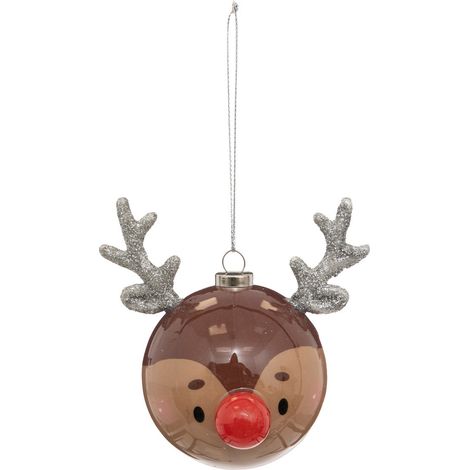Déco Sapin Boule de Noël D 6.5 cm Renne avec Nez Rouge - Feeric Christmas