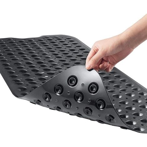 Extragroße, rutschfeste Duschmatte (40 x 100 cm) mit Saugnäpfen, maschinenwaschbar und mit Abflusslöchern, schwarz. (1/4)