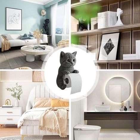 Soporte para papel higiénico con forma de gato - Diseño 3D realista - Montaje en pared - Negro (1/5)