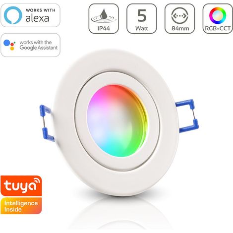 Einbauspot IP44 rund starr - Farbe: weiß - LED Leuchtmittel: GU10 5W RGB+CCT Smart Tuya (1/5)