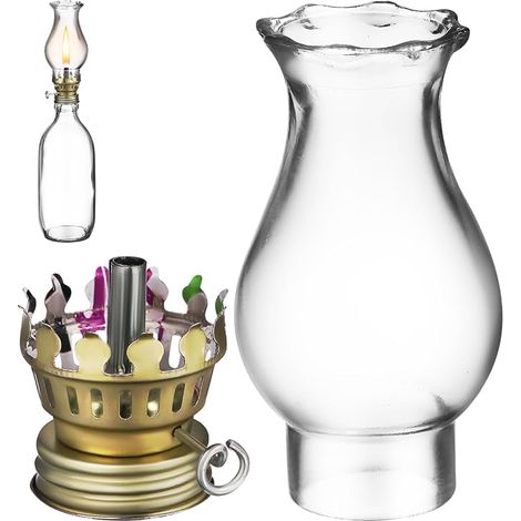 Abat-Jour Transparent Verre Lampe à Huile Brûleur Remplacement Globe Cheminée Lanterne à Pétrole Fleurie Kit Mèche Pièce (1/5)