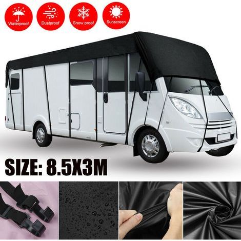 Couverture de protection 8.5x3m vinyle 210D – Bâche étanche pour camping-car et caravane – 26 ceintures coupe-vent incluses (1/5)
