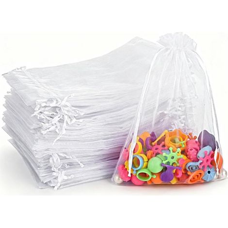 Bolsa blanca con cordón ajustable - 15 x 20 cm - bolsa de regalo pequeña - bolsa de malla transparente - 100 unidades (1/5)