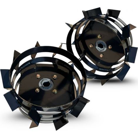Daewoo – Paire de roues métalliques 4.00-8 axe 23 mm pour motoculteur – Diamètre jante 385 mm – Fixation 10 mm – Adaptation universelle