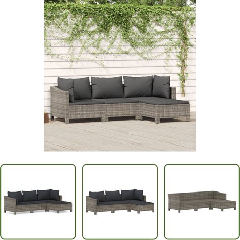Rattan - 4-tlg. Garten-Lounge-Set mit Kissen Grau Poly Rattan (1/5)