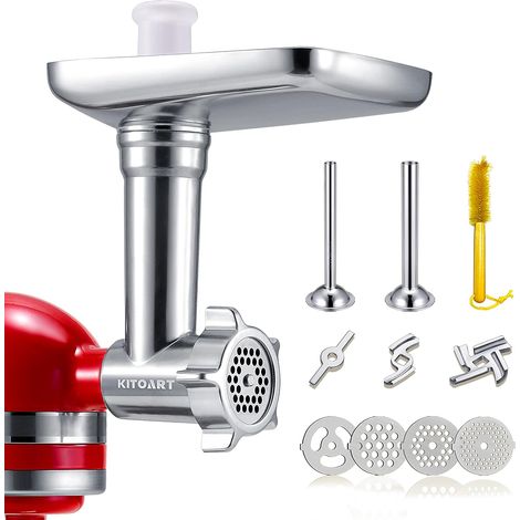 1 Accessoire hachoir viande, aluminium, 3 grilles, 2 embouts saucisse, pour robot culinaire (1/5)
