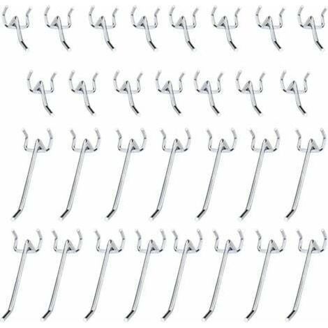 Metal pegboard hooks, pegboard accessories, set of 10cm and 5cm single hooks for garages, tool sheds, workshops, 30 pieces