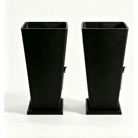 GreenShip 2er Set Blumentöpfe mit Bewässerungssystem, 70cm hohe quadratische Pflanzkübel schwarz aus Kunststoff, für drinnen und draußen, wetterfest & stabil (1/5)