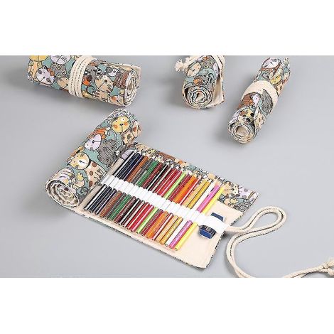 Trousse à crayons Saytay en toile faite main, grande capacité, 72 compartiments, pour garçons et filles, avec crayons de couleur et crayons à dessin - St-001 Xq-bd356 (1/5)