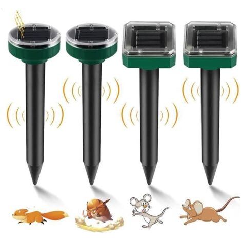 Solarbetriebenes Maulwurfsabwehrgerät, 4-teiliges Ultraschall-Maulwurfsabwehrgerät, Schlangenabwehrgerät, Maulwurfsjäger, wasserdichtes, steckbares Maulwurfsabwehrgerät für Garten und Rasen im Freien (1/5)