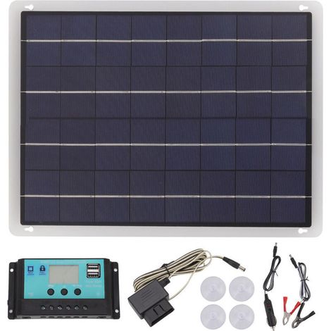 Jeffergarden Kit de chargeur de panneau solaire 20 W monocristallin 18 V 50 A MPPT -DOUble régulateur de tension USB pour voitures et camping-cars extérieurs-DOU
