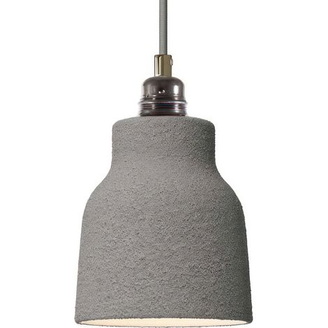 Lampada a sospensione Made in Italy completa di cavo tessile, paralume Vaso in ceramica e finiture in metallo  Con lampadina - Effetto cemento - Bianco - No